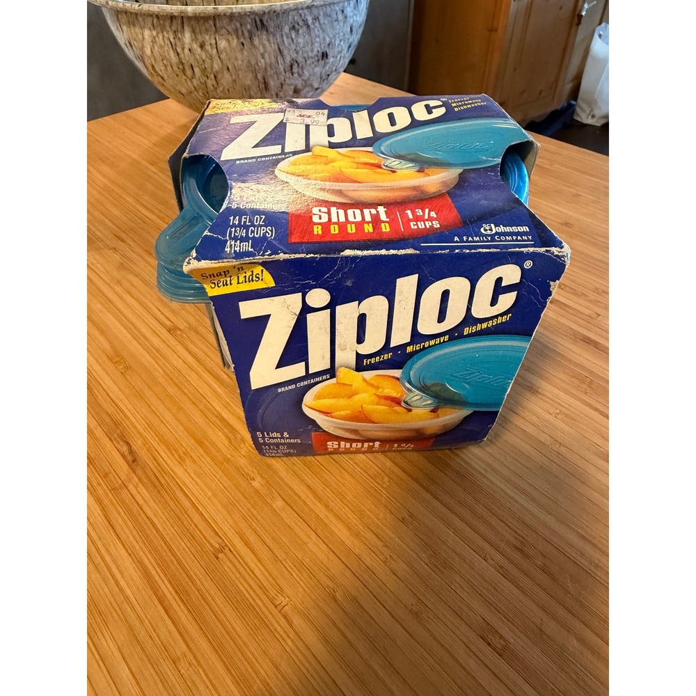 Ziploc Snap 'n Seal Bowls Small Short Round 1ยพ Cups 14oz 5-Pack -2001 Vintage